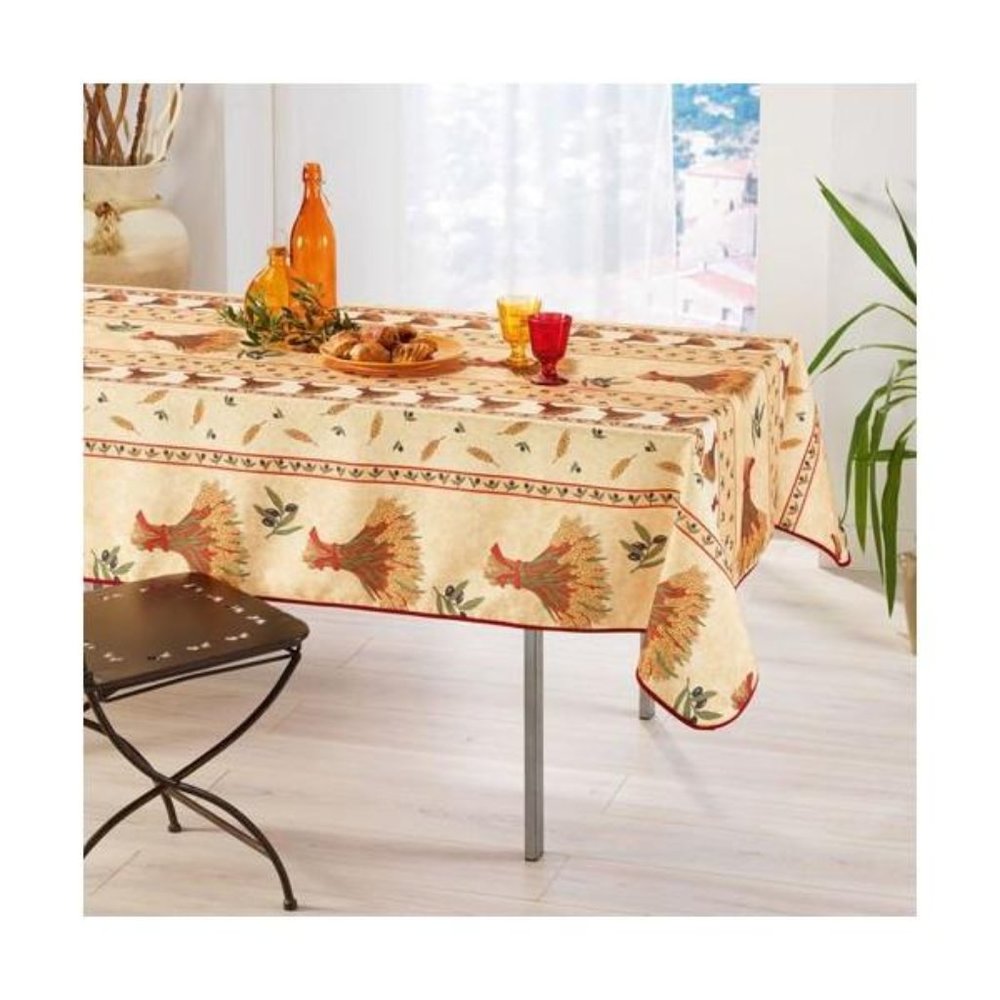 60x120 RECTANGLE WHEAT BOUQUET ECRU TABLECLOTH NEW